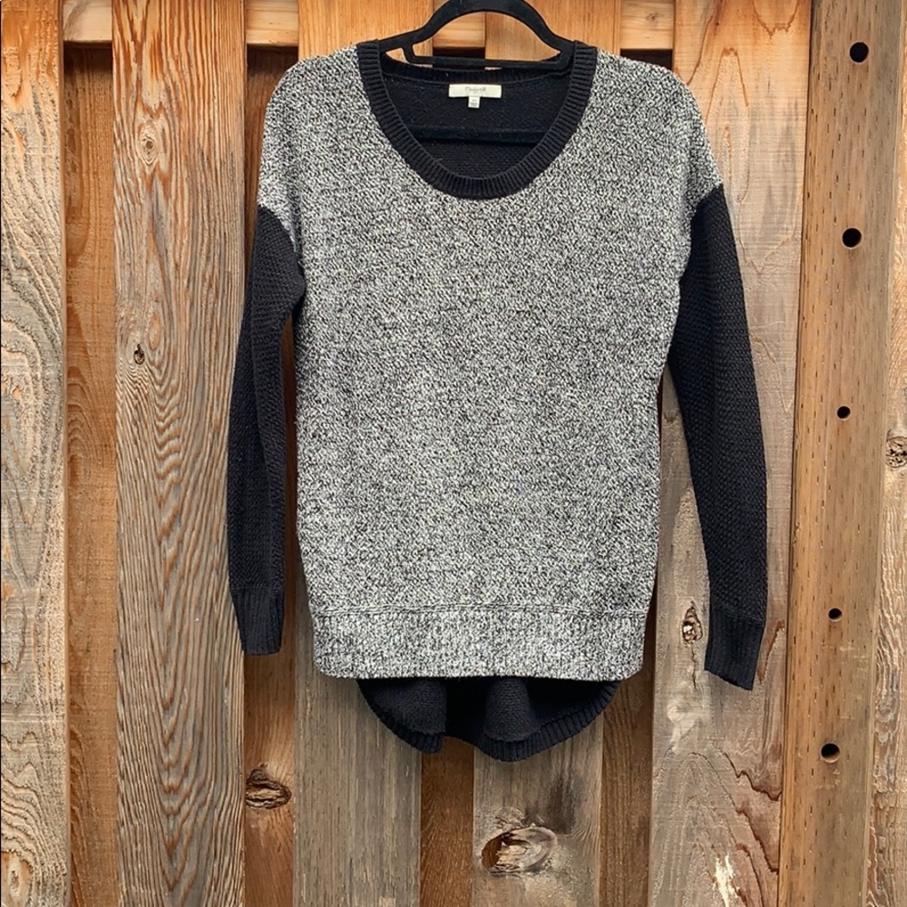 MADEWELL crew neck sweater black white high low - Picture 1 of 12